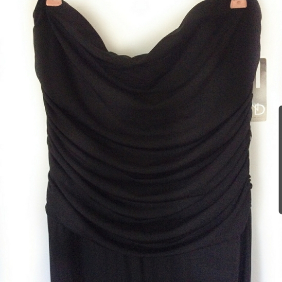 New Directions Black Ruched Strapless Jumpsuit - Picture 3 of 4